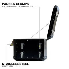 Auto Engina 72L Black Aluminium Panniers for TVS Apache RTX 300 Motorcycle