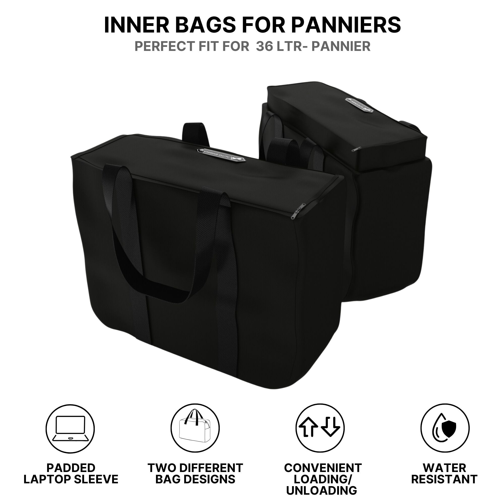 Auto Engina 72L Black Aluminium Panniers for TVS Apache RTX 300 Motorcycle