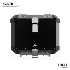 Auto Engina 42L Black Aluminium Top Box for TVS Apache RTX 300 Adventure Motorcycle