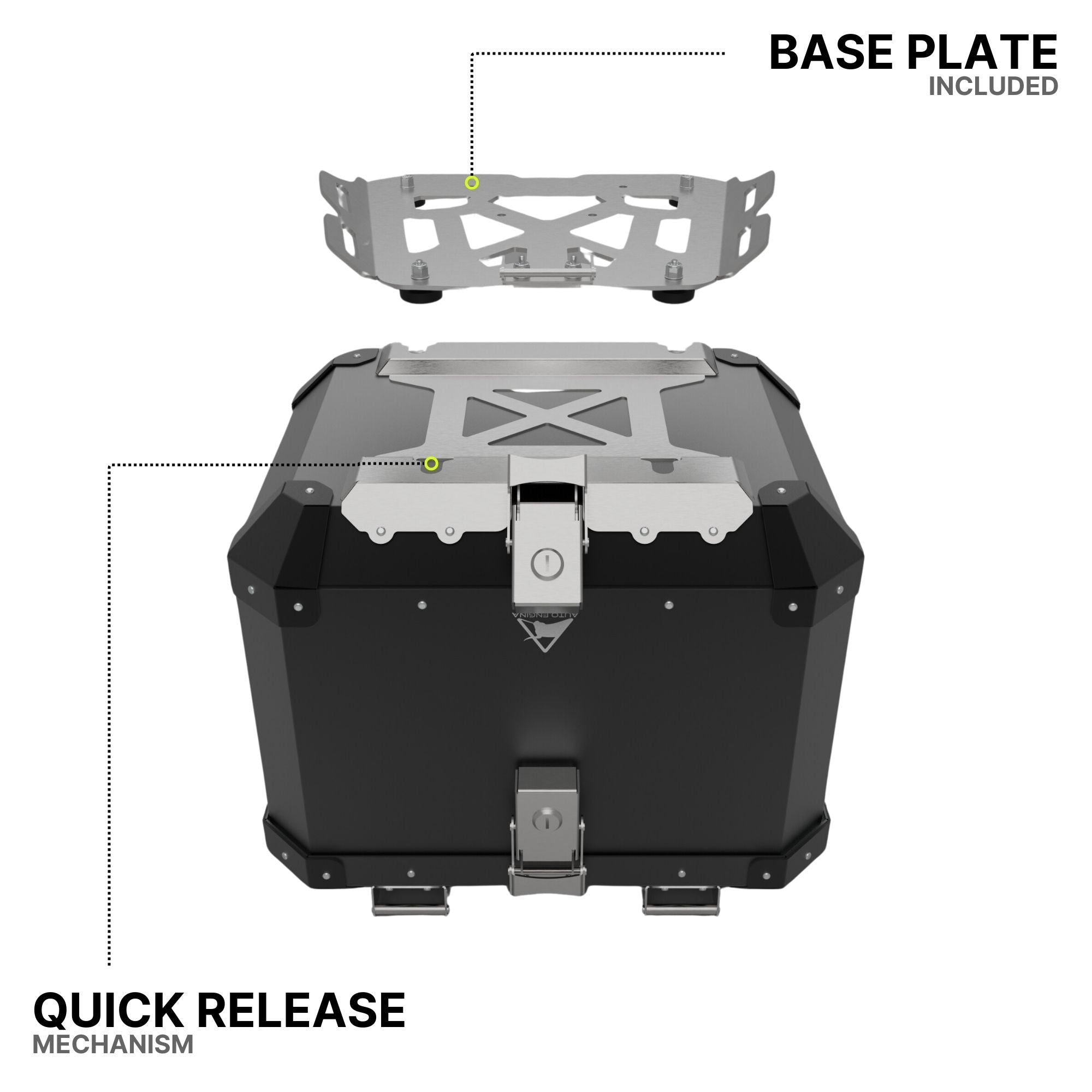 Auto Engina 42L Black Aluminium Top Box for TVS Apache RTX 300 Adventure Motorcycle