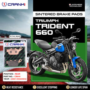 CRANK1 CB041 Sintered Rear Brake Pads for Triumph Trident 660 2021 Onwards LEGUNDARY Custom Performance Brake Pads