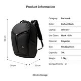 Vantora LYCAN 30L Carbon Black Laptop Backpack for Work, Commute, Travel & Daily Carry