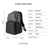Vantora LEXOR 25L Water-Resistant Laptop Backpack for Work and Commute with 16-Inch Laptop and 12.9-Inch Tablet Compatibility