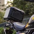 Auto Engina 42L Aluminium Top Box for Royal Enfield Guerrilla 450 in black with rack plate, inner bag and backrest