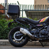 Auto Engina 42L Aluminium Top Box for Royal Enfield Guerrilla 450 in black with rack plate, inner bag and backrest