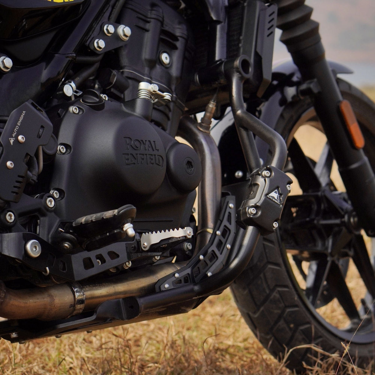 Auto Engina Crash Guard and Leg Guard for Royal Enfield Guerrilla 450 in black with built-in sliders