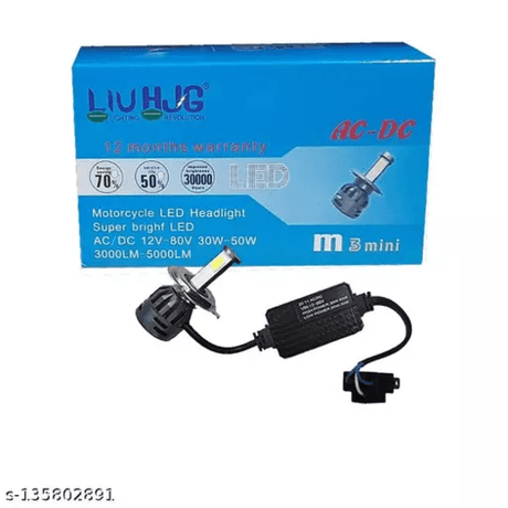 HJG M3 Mini ORIGINAL LED Headlight Bulb H4 50W For All Motorcycles (Low and High Beam Bulbs (White) AC/DC 50Watt 3 Side Chip) - Type H4